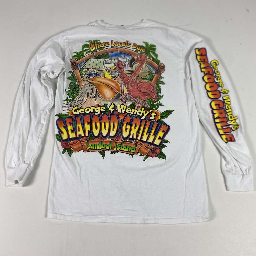 George & Wendy's Seafood Grille Shirt Mens Small Longβ Sleeve Sanibel Florida